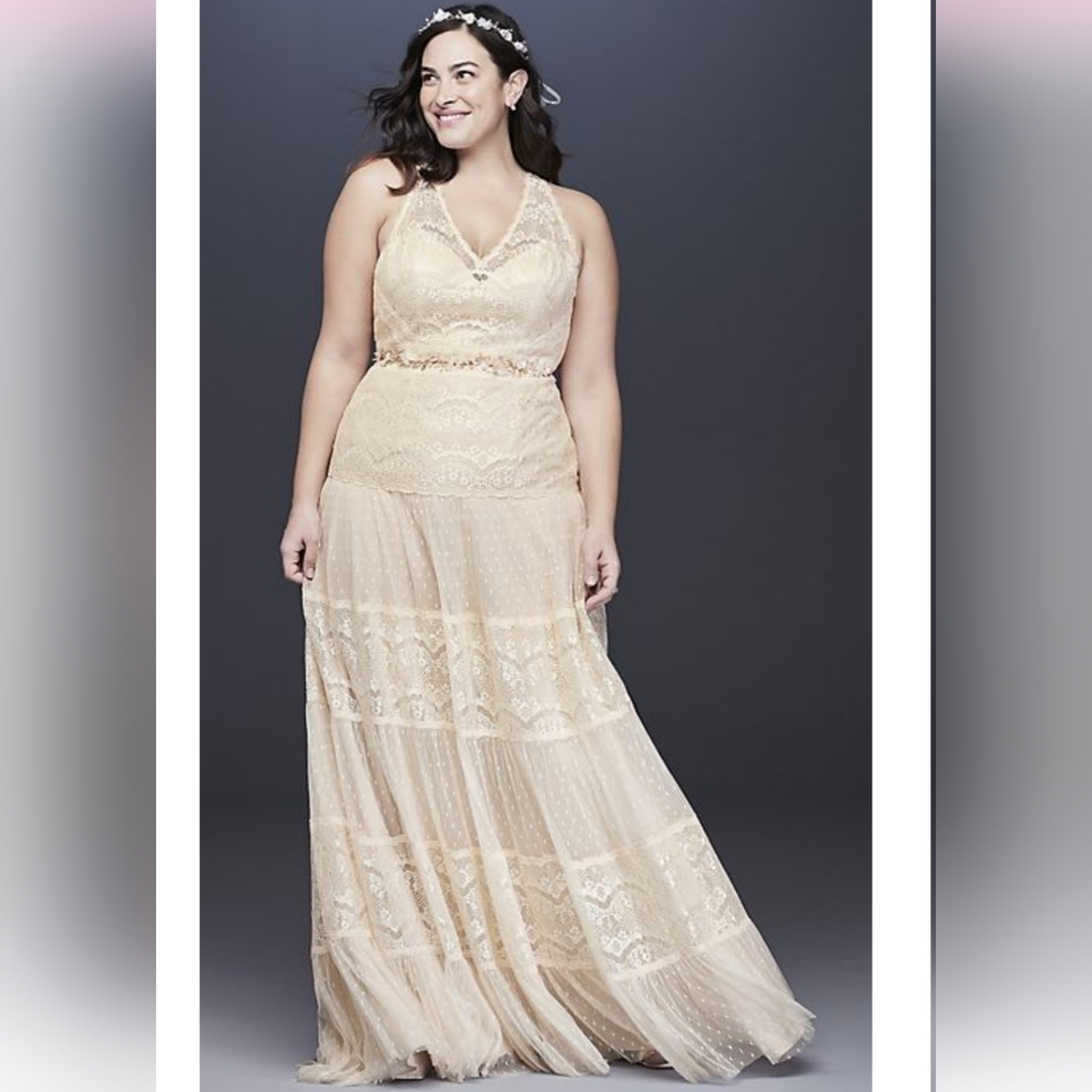 NWOT Galina Lace & Point D'Esprit Champagne Wedding Gown ~Size 20